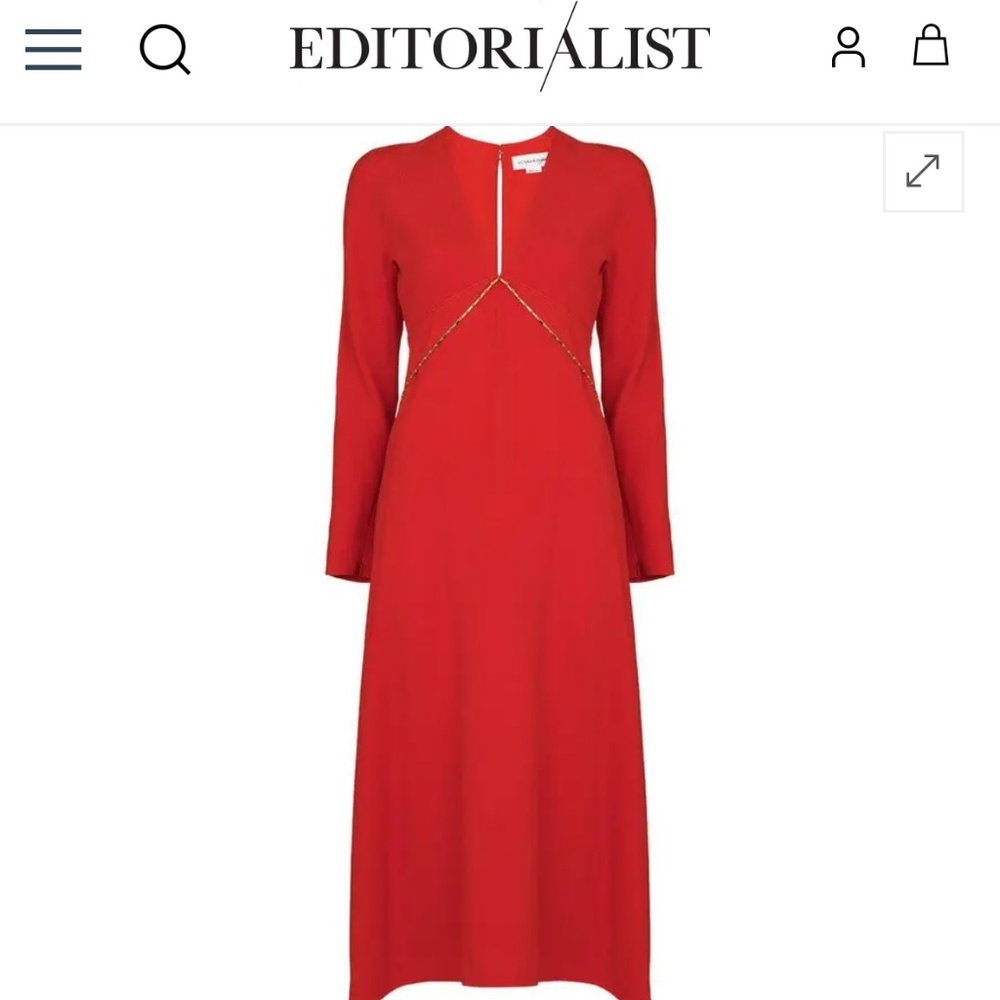 Victoria Beckham red v neck midi dress nwt